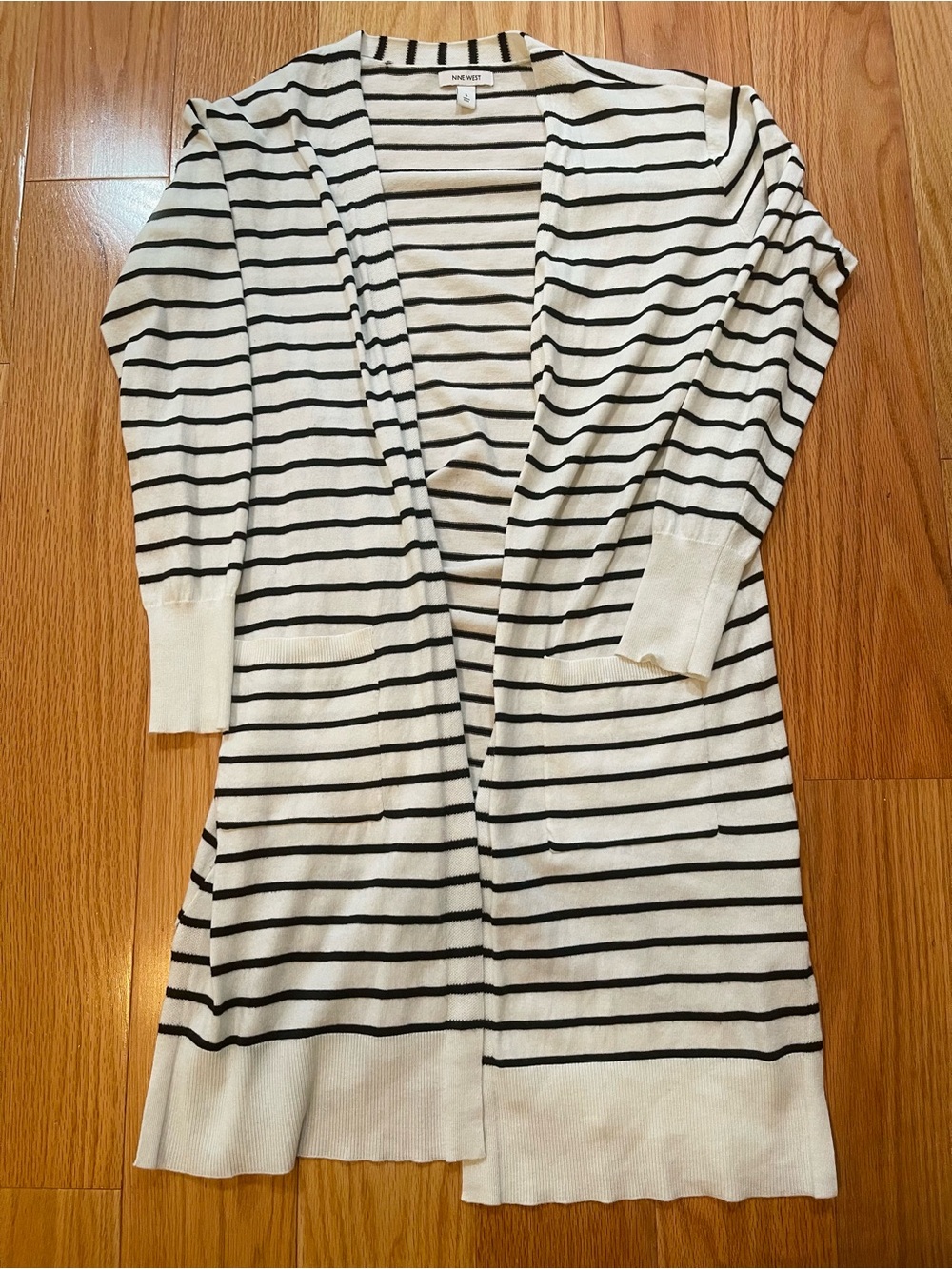Nine West Black and White Striped Cardigan/Duster